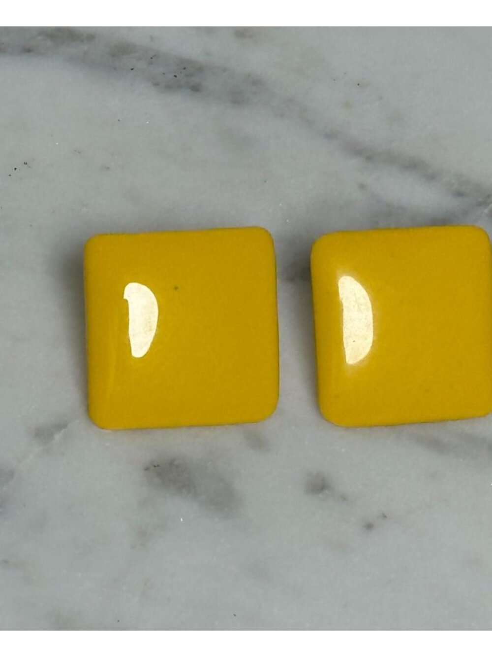 Bright Yellow Square Stud Earrings Bold Geometric Retro Mod Statement